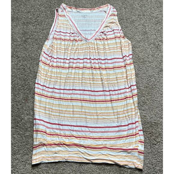 Women’s Medium Ann Taylor Loft Outlet Orange & Pink Striped V-Neck Tank Top - Picture 1 of 4